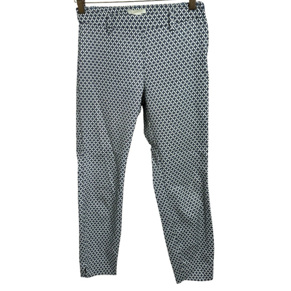 Women's H&M Pants Sz 4 Blue White Geometric Office Career Wear Ankle Length - Picture 5 of 8